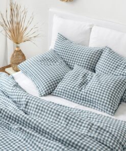 Cozy Linen Pillowcase Elevate Your Farmhouse Bedding with Gray Blue Gingham