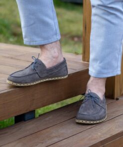 Grounding Shoes Handmade Barefoot Leather Shoes for Men with Copper Earthing | Gray Nubuck