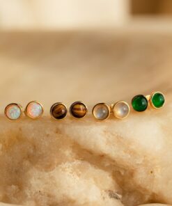 Vintage-Inspired Round Gemstone Studs Minimalist Elegance in Jade, Opal, and Labradorite