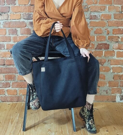 Everyday Black Eco Nubuck Handbag The Perfect Oversized Tote for the Conscious Fashionista