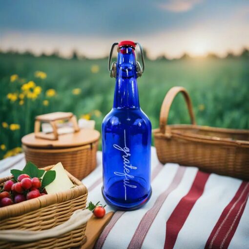 Personalized 16 oz Blue Glass Water Bottle Stay Hydrated, Stay Healthy