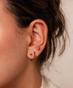 Black Diamond Earring Set Pave Diamond Hoop and Ear Jacket by Caitlyn Minimalist
