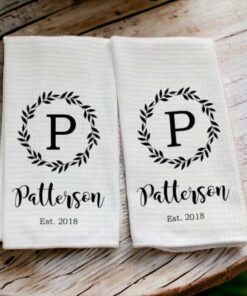 Personalized Dish Towel Embroidered Family Name, Established Year, Custom Tea Towel, Kitchen Decor, New Couple Gift, Wedding Present