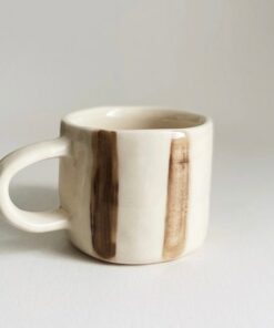 Rustic Fall Delight Handmade Brown Lines Ceramic Mug for Cozy Autumn Moments