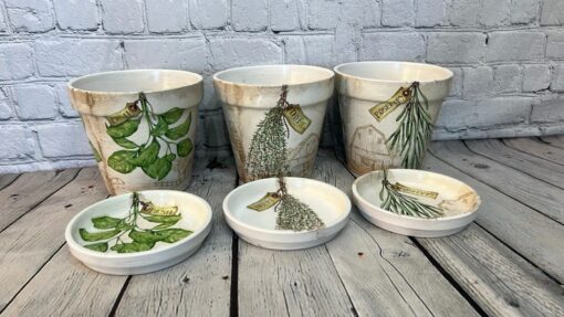 Terracotta Herb Haven Handcrafted Decoupage Pots for Your Culinary Oasis