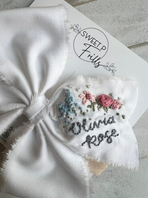 Hand Embroidered Name Bow A Personalized Touch for Special Occasions