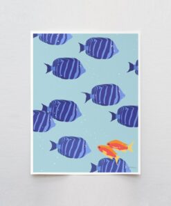 Striped Blue Fish Art Print Signed and Printed by Jorey Hurley - Unframed or Framed (240211)