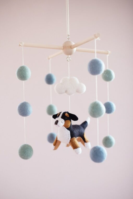 Bernese Mountain Dog and Cloud Baby Mobile A Celestial Adventure for Your Little One