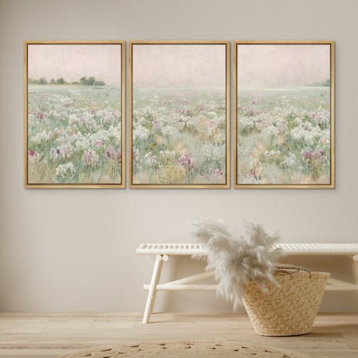 Enliven Your Abode with Nature's Embrace Framed Canvas Wall Art Set of 3 Wilderness Flower Abstracts