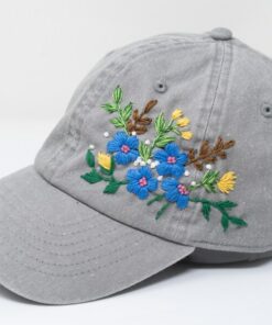 Embroidered Floral Baseball Cap Handcrafted Cotton Hat for Garden Parties