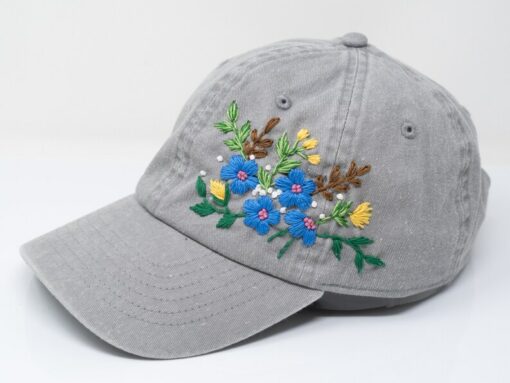 Embroidered Floral Baseball Cap Handcrafted Cotton Hat for Garden Parties