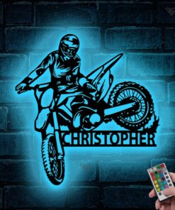 Personalized Dirt Bike Metal Sign with LED Illumination Illuminate Your Motocross Passion