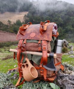 45L Handmade Leather and Waxed Canvas Bushcraft Backpack Your Rugged Companion for Wilderness Adventures