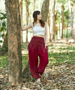Flowy Boho Harem Pants Embrace Bohemian Style with Burgundy Yoga Trousers
