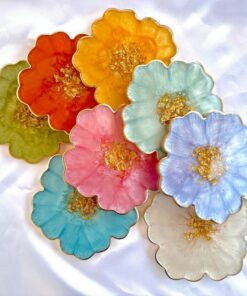 Gilded Garden Handcrafted Resin Coasters with Golden Floral Accents