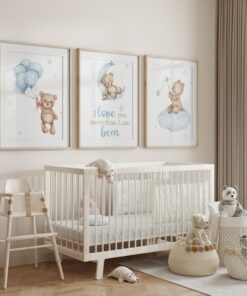 Adorable Teddy Bear Nursery Prints A Charming Trio for Your Little Boy's Room
