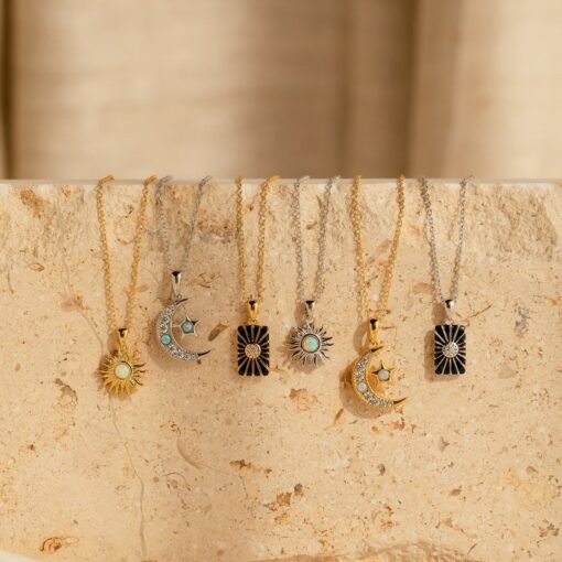 Celestial Pendant Necklace Set Minimalist Opal Jewelry by Caitlyn