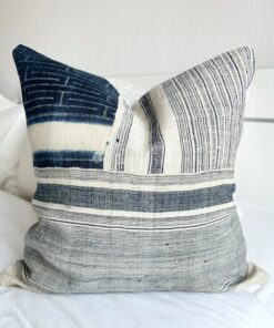 Vintage Indigo Hemp Pillow Cover Hand Block Printed Textile for Bohemian Charm