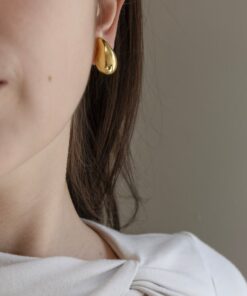 Kendall Drop Dome Earrings Solid Gold K14 Chunky Stud Earrings, A Timeless Gift for Her