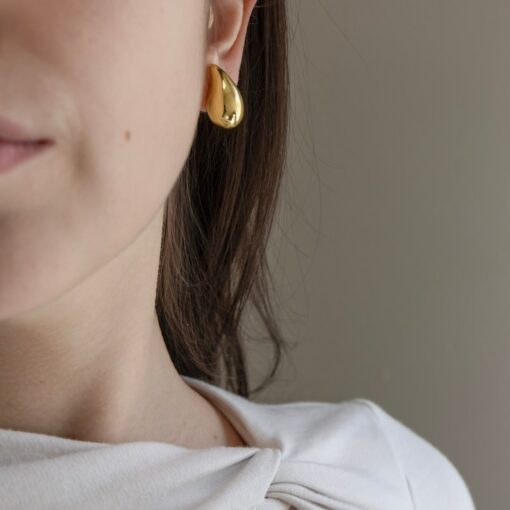 Kendall Drop Dome Earrings Solid Gold K14 Chunky Stud Earrings, A Timeless Gift for Her