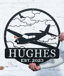 Personalized Airplane Metal Wall Art Custom Pilot Name Sign for Hangar, Airforce, and Father's Day