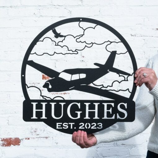 Personalized Airplane Metal Wall Art Custom Pilot Name Sign for Hangar, Airforce, and Father's Day