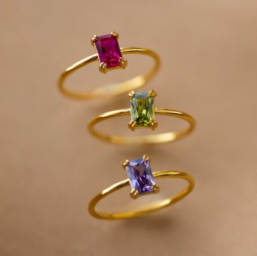 Art Deco Emerald Cut Birthstone Ring Personalized Gemstone Jewelry for Her