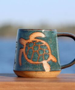 Immerse in the Ocean's Embrace Handmade Sea Turtle Sanctuary Pottery Mug for Marine Enthusiasts