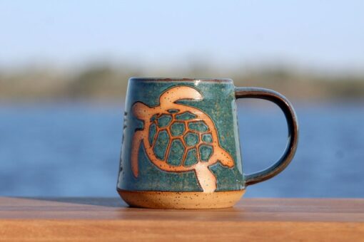 Immerse in the Ocean's Embrace Handmade Sea Turtle Sanctuary Pottery Mug for Marine Enthusiasts