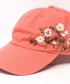 Blossom Beauty Hand-Embroidered Floral Washed Pink Baseball Cap for Women - Vintage Garden Blooms
