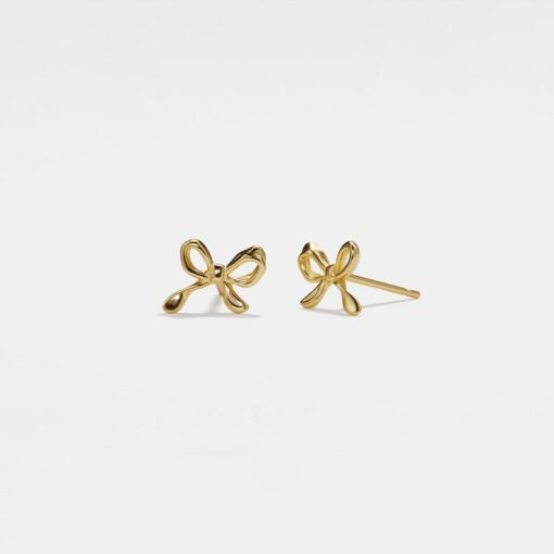 Dainty Bow Tie Stud Earrings Tiny Gold Bowknot Wedding Earrings for Bridesmaids, Sterling Silver Friendship Jewelry, Trendy Best Friend Gift