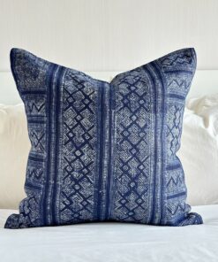 Handcrafted Indigo Hemp Pillow Cover Vintage Hmong Textile for Bohemian Flair