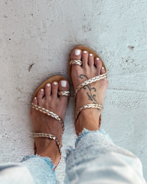 Golden Goddess Sandals Embrace the Spirit of Greece with SYROS Braided Gold Leather Sandals