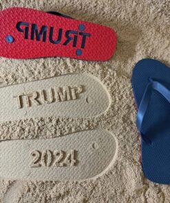 Patriotic TRUMP 2024 Flip Flops with Sandy Beach Imprint - Express Your Support in Style