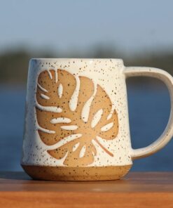 Unleash the Tropics Handcrafted Monstera Leaf Mug by Salt of the Earth Pottery