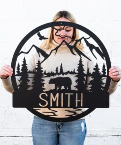 Personalized Rustic Bear Cabin Sign Enhance Your Wilderness Retreat