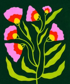 Folk Art Blooms Vibrant Inkjet Print for a Touch of Cultural Charm