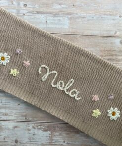 Personalized Baby Knit Blanket Embroidered Soft Cotton for Newborn Gifts and Baby Showers