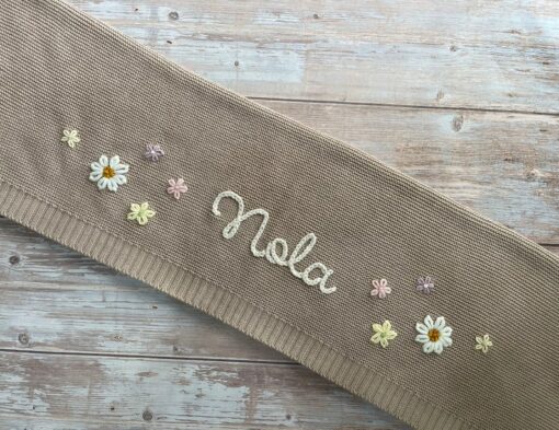 Personalized Baby Knit Blanket Embroidered Soft Cotton for Newborn Gifts and Baby Showers