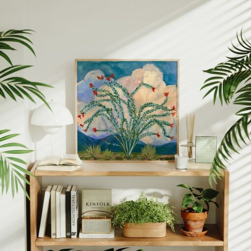Ocotillo Big Bend National Park Print Vintage Desert Landscape Art for Midcentury Modern Decor