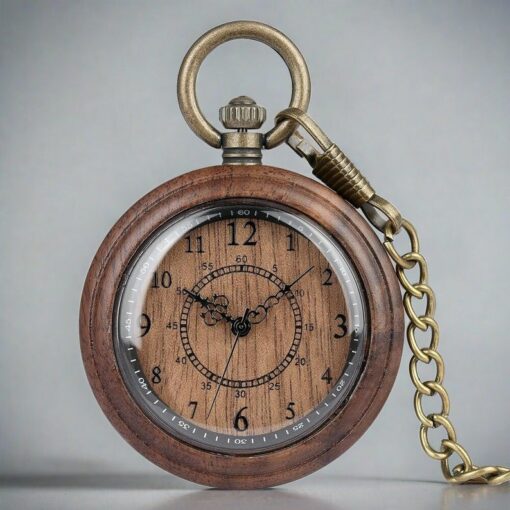 Timeless Elegance Engraved Wooden Pocket Watch, A Sustainable Gift for the Modern Man