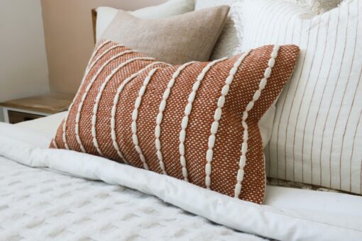 India Rust Textured Stripe Cushion Elevate Your Home Decor with Ethnic Charm