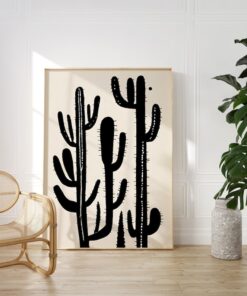 Saguaro Cactus Wall Art Modern Desert Luxe in Black and Cream Block Print