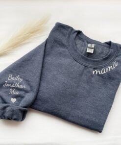Personalized Mama Collar Sweatshirt Embroidered Crewneck for Weddings, Gifts, and Matching Outfits
