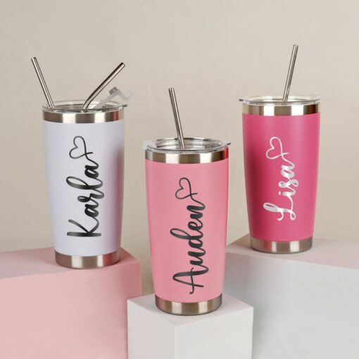 Personalized 20oz Tumbler Custom Travel Mug, Laser Engraved Stainless Steel Water Cup for Bridesmaids