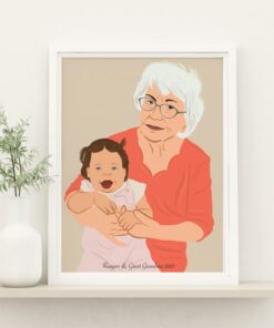 Personalized Family Portrait Illustration Capture Cherished Memories for Grandma