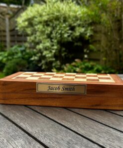 Personalized Chess Set Foldable Magnetic Board, Custom Brass Plate, Handmade Gift