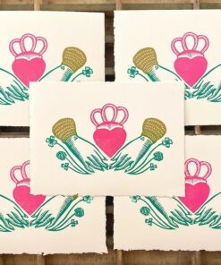 Claddagh Linocut Print Heart in Hands | Irish Love, Loyalty, Friendship | Handmade Relief Print for Good Luck