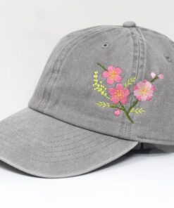 Sakura Blossom Embroidered Washed Cotton Baseball Cap for Summer