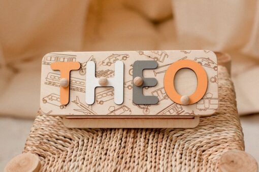 Personalized Vehicle Puzzle Unique Baby Boy Name Gift for First Birthday